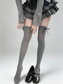 STAR RIVER 1雙蝴蝶結蕾絲繫帶過膝高筒襪，女款JK甜美蘿莉塔繫帶長筒襪，簡約百搭Y2K，返校季 - 彩色 - 查看 2