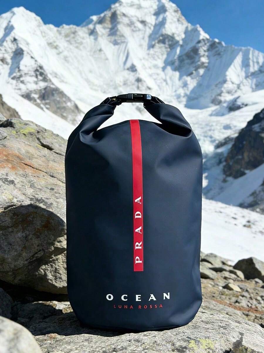Dark Navy Waterproof Roll Top Dry Bag Vertical Red Stripe PRADA OCEAN LUNA ROSSA Logo Outdoor Backpack, Large Capacity Portable Travel Sports Storage Bag Luxury Gift PRADA-GIFT-27 - Blue - View 1