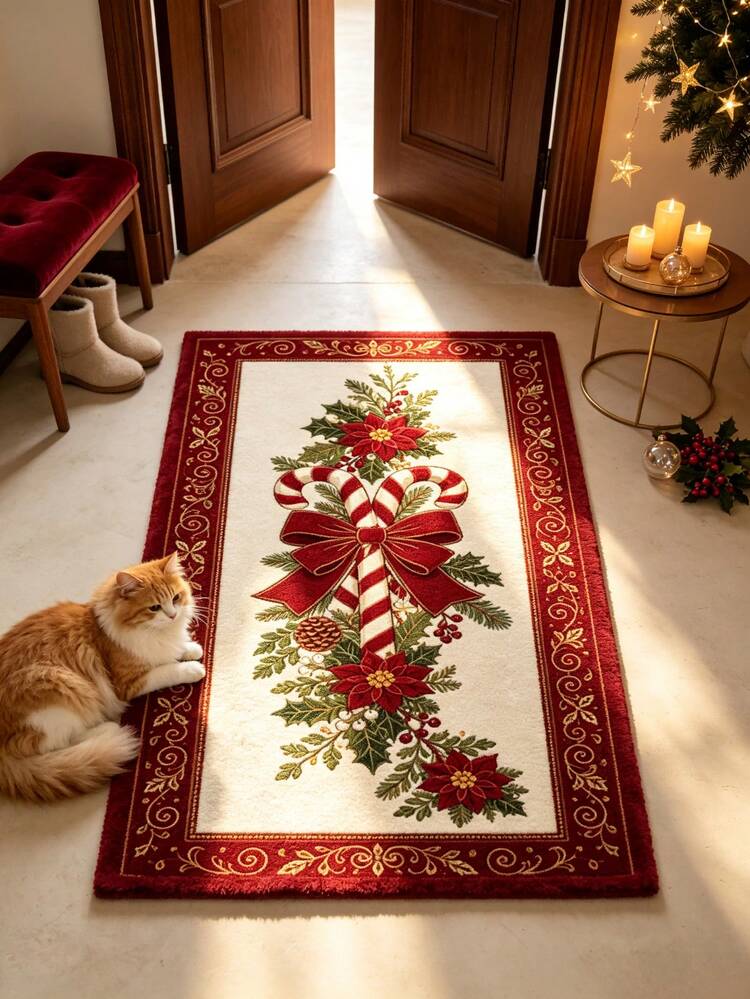 1pc Candy Cane Hallway Runner Rug, Corridor Long Strip Carpet, Area Rug, Mat, Home Decor, Living Room Area Rug, Living Room Home Decoration, Room Decor, Washable Carpet, Christmas Gift - Candy Cane - View 2