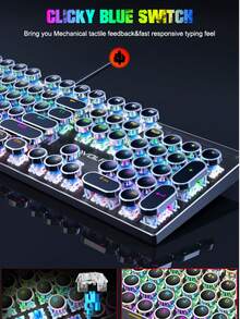 T-WOLF Keyboard Mekanik Blue Switch Gaming RGB Backlit Punk Round Keycaps Metal Panel 104 Tombol - View 7