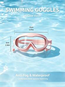 1pc Large Frame Swimming Goggles, One-Piece Design With Built-In Earplugs, High Definition Anti-Fog, Soft Silicone Seal Waterproof, Wide Field Of View Lenses; Adjustable Elastic Headband, Comfortable Fit Without Pressure On Eyes - Swimming Goggles - View 9