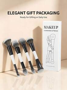 4pcs Multi-Function Makeup Brush Set, Foundation Brush, Contour Brush, Powder Brush, Highlighter Brush, Concealer Brush, Blush Brush, Soft Fiber Professional Makeup Tools, Travel Essential, Gift For Women And Girls - White - View 3
