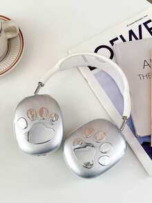 1 Pasang Casing Pelindung Earphone, Desain Kupu-kupu & Cakar Kucing Berlapis Elektrolit yang Lucu, Kompatibel dengan Apple Wireless Earphones Max, Casing Pelindung Headphone Over-Ear, Hadiah untuk Teman - cakar kucing perak - View 2