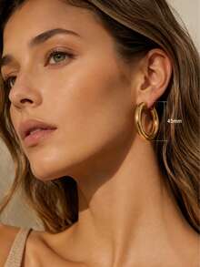 1 Pair Hoop Earrings For Women, 18K Plated Lightweight Chunky Open Hoops, Elegant And Sophisticated, Perfect For Banquet - 1 Pair Large C-shaped Earrings - View 2