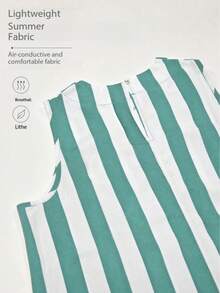 Vestido mini sin mangas a rayas azules elegante y casual de verano para mujer, adecuado para vacaciones en la playa y salidas - Azul menta - Ver 7