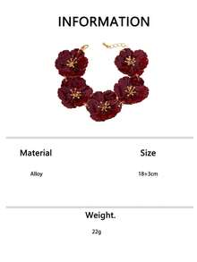 1pc Burgundy Vintage Luxury Bracelet Ancola Red 3D Double Layer Flower Bead Bracelet For Women Daily Wear - Burgundy - View 6