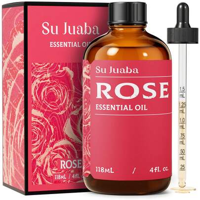 SU JUABA Rose Essential Oil, Lasting Floral Scent For Skin, Face & Hair Care, Diffuser, Aromatherapy, Massage & Bath DIY Candles Soap Perfume-118mL / 4 FI. Oz