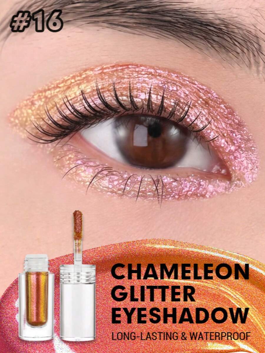 CHARMACY Waterproof Chameleon Liquid Eyeshadow 1pc Metallic Iridescent Pigment Cyberpunk Smooth Flow Tube High-Shine Crease-Proof Multi-Reflective Eye Glitter For Music Festival Teen Girls - 16 - View 1