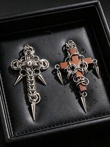 1/2Pcs Gothic Punk Cross Spike Charms, Stainless Steel Hand‑Made Pendant, Charms For Jewelry Making, DIY Necklace Earring Making Supplies - Pendants - View 3