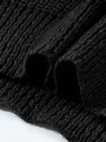 Men's Round Neck Pullover Knit Sweater, Casual Daily Commute College Style, Versatile Solid Color, Loose Fit Long Sleeve Knit Top, Autumn/Winter - Black - View 9