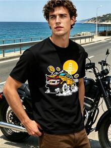 Taxi Monster Graphic T-Shirt, 100% Cotton, Crew Neck, Relaxed Fit, Casual - Black - View 6