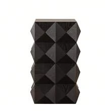 60CM Height Three-Dimensional Embossed Pattern Design Retro Side Table Retro Wooden Nightstand Black,No Assembly Required - 黑色 - 查看 4