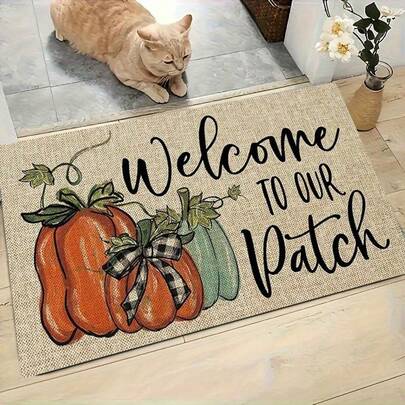 1pc Farmhouse Fall Welcome Rug - Autumn Pumpkin Patch Soft Non-Slip Indoor/Entryway Mat Suitable For Front Door, Kitchen, Bathroom - Machine Washable Cozy Seasonal Decor (/Thanksgiving)
