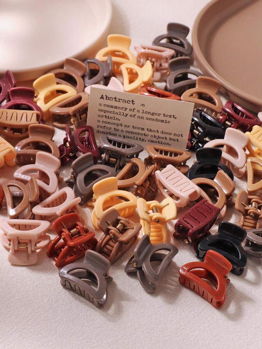 10/30/50pcs Yellow-Brown D-Shaped Small Hair Clips For Women, Side Hair Fixing Clips, Simple Casual Versatile Styling Hair Accessories (Random Color) - Multicolor - View 1