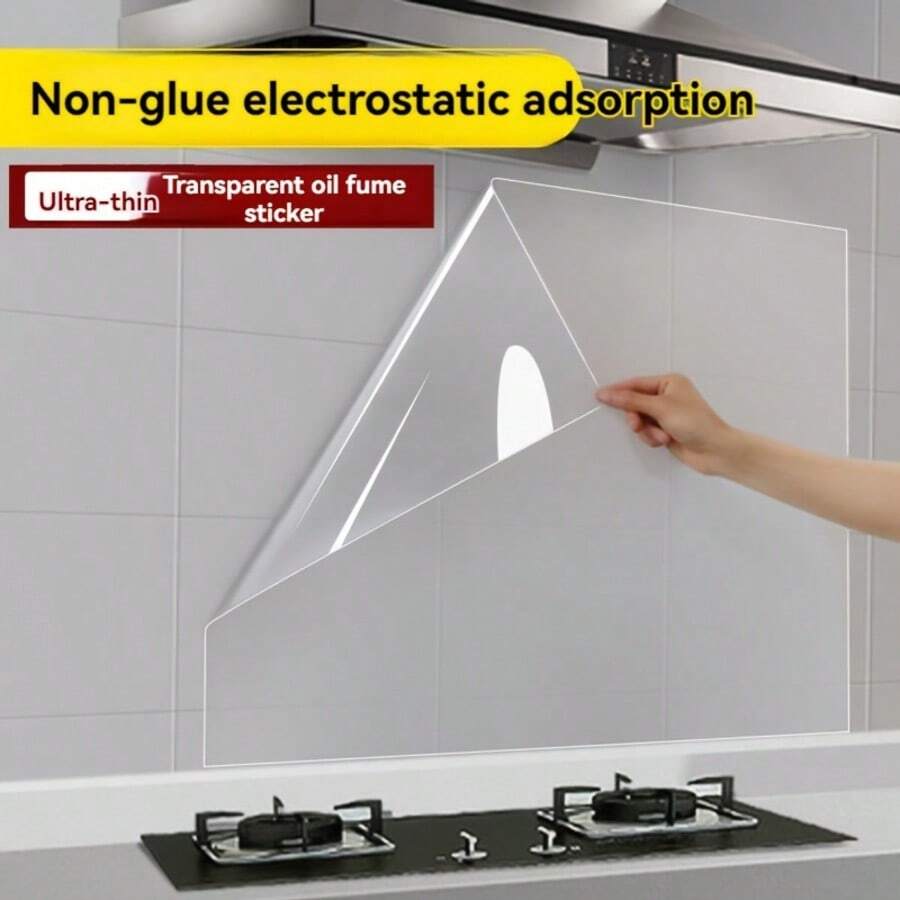 PP Static Self-Adhesive Wall Sticker (1 Roll) - Waterproof & Oil-Proof, Glue-Free Design, Removable & Reusable - Suitable For Kitchen Oil-Proof Wall, Easy To Clean, No Residue, Kitchen Accessories. Decorative Material Wallpaper Wall Decor Sticker - Transparent - View 1