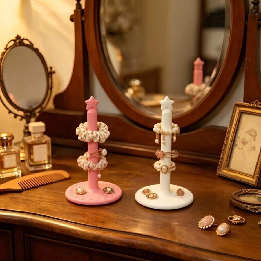3D Printed Star Multi-Layer Hair Accessory Storage Rack, Suitable For Hair Ties, Hair Clips And Jewelry. Durable Desktop Storage With Star-Shaped Base. Space-Saving Home Decor Bathroom Accessory Vanity Storage, Desktop Jewelry Tower.