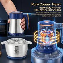 Penggiling Daging Stainless Steel Baru, Penggiling Daging Cepat Multi Kecepatan, Fungsi Penggunaan Rumah Tangga, Pencincang Sayuran, Penghalus Bawang Putih, Pembuat Jus & Mie, Mesin Serbaguna Stainless Steel, Sangat Cocok Untuk Bawang Bombay, Bawang Putih - Biru Tua - 2L - View 4