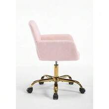 Hengming Height-Adjustable Swivel Faux Fur Vanity Chair For Bedroom & Home Office - 粉色 - 查看 4