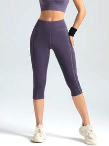 Women's Purple Shorts With Pockets, Tummy Control Stretchy For Yoga Pilates Dance Outdoor Spring Summer Fall Wear Sports - Purple - View 2