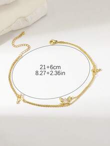 Boho Bohemian Multi-Layer Anklet Set, Pearl Chain With Hollow Heart And Butterfly Rhinestone Pendant, Vintage Gold Tone. Multi-Layer Gold Anklet, Pearl Chain With Hollow Heart And Butterfly Rhinestone Pendant, Gentle And Sweet Girl Design. Summer Beach Party Vacation Accessory, Exquisite Women's Ankle Jewelry, Versatile And Easy To Match With Various Shoes, Fashionable Gift Choice, Non-Fading Anklet. - Gold - View 5