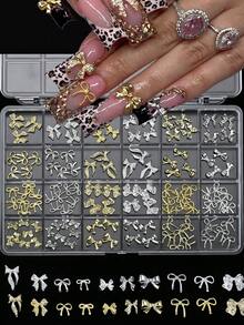 24 rutnät/ask guld- och silverfärgad legering rosettformade nagelrhinstenar i metall, 3D-rosettnagelsmycken, nagelkonsttillbehör för DIY-manikyr - Multifärgad - Visa 10