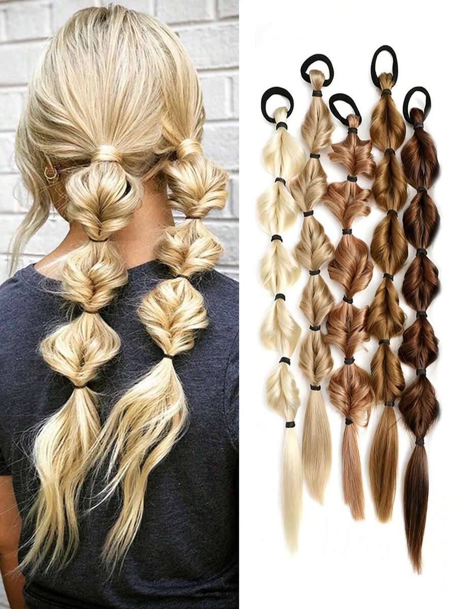 2pcs Black/Brown/Gold Long Twisted Rope Ponytail Hair Extensions With Rubber Band, 20 Inch Braided Hair Extensions For Women Daily Use