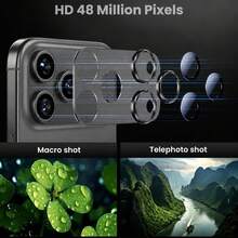 2片裝強化玻璃相機鏡頭保護膜，適用於 iPhone 18 Pro/18 Pro Max，高清晰透明無氣泡鏡頭蓋，防刮耐衝擊、易安裝全方位保護手機配件（深灰色） - 深灰色 - 查看 2