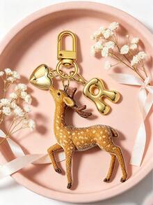 Flocked Animal Pendant, Heart Letter Deer Bag Charm, Journey Atmosphere Y2K Retro Car Hanging Keychain Gift, Flocked Plum Deer Pendant, Beautiful And Practical, Bag Accessory, Symbolizing Good Luck, Birthday Gift, Valentine's Day Gift, Teacher's Day Gift, Back To School Gift, Christmas Gift, Ideal Choice For Women And Girls - Multicolor - View 9