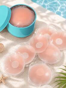 2/8/12/16Pcs Reusable Silicone Nipple Covers, Invisible Adhesive Nipple Pads With Gift Box, Skin Friendly For Strapless Seamless Dresses - Pink - View 4