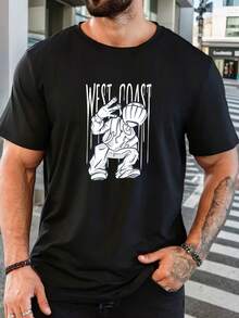 Men's Pure Cotton Crew Neck Short-Sleeved T-Shirt Casual Summer Regular Fit Basic Tee Top - 黑色 - 查看 1