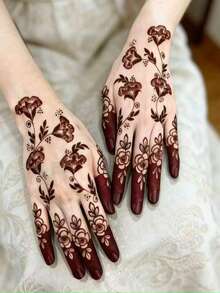Reusable Self-Adhesive Nail Art Stencils - Floral Pattern Stencil Stickers, Perfect For DIY Body Painting, Parties And Events, Also Suitable For Handicrafts, Reusable, Mehndi Designs - Black - View 3