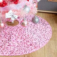 YQQChristmas Tree Skirt, 21 Inch Sparkly With Faux Fur Plush Mini Christmas Tree Skirt, Christmas Tree Base Mat Thin Velvet Rugs For Xmas Party Home Decorations Rose Pink 1269 - Rose Pink - View 7
