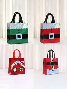 1/5PCS Customized Red Gift Bag For Christmas Day, Personalized With A Name, Featuring A Handle And Laser Element Design, Adorned With A Santa Claus Pattern. It'S A Party Tote Bag Made Of Non-Woven Fabric, Gift For Her/Him - Multicolor - View 4