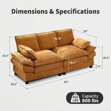 83" Loveseat Couch, Modern 2-Seat Sofa With High-Elastic Sponge, Easy Assembly, Comfy Upholstered 2 Seater Couch For Living Room, Apartment, Bedroom Beige - Yellow - View 2