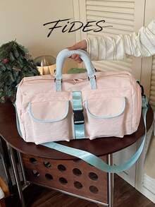 1pc New Large Capacity Travel Bag, Short Trip Luggage Bag, Fitness Bag, Sporty Casual Women's Bag, Maternity Hospital Bag, Vacation Bag, Waterproof Casual Bag, Carry-On With Independent Shoe Compartment - Pink - View 5