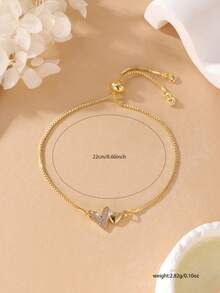 GEREIT 1pc Copper Micro-Inlaid Zirconia 14K Gold Plated Adjustable Cord Heart Moon Star Flower Bracelet - Gold - View 2