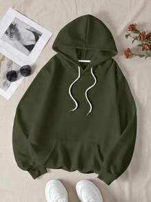 Áo hoodie nữ tùy chỉnh, phù hợp mặc mùa thu/đông. Tải lên ảnh yêu thích/bạn bè/người yêu/phong cảnh/thú cưng của bạn. Thể thao - Màu xanh Ô liu - Xem 2