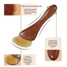 1 Set Isi 5 Buah Papan Gua Sha Tanduk dengan Pegangan Kayu Anti Selip, Alat Pijat Wajah untuk Kecantikan dan Perawatan Kulit di Rumah - View 3