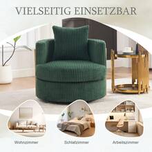 360° Rotating Corduroy Leisure Armchair With Soft High-Density Foam Padded Armrests And Storage Space Under The Seat, Suitable For Bedroom And Living Room (Dark Green Corduroy), 76 X 76 X 26 Cm - Multicolor - View 6