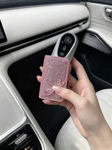 1 buah Dompet Kunci Mobil Transparan Berlapis Emas Motif Capung, Tas Penyimpanan Kunci Mobil Universal Berkilau Kreatif, Tas Kecil Pengorganisasi Kunci Mobil dengan Liontin Mutiara Ceri - A - View 3