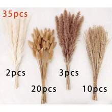 20-200 cành bó cỏ lau nhân tạo màu nâu & trắng, cỏ đuôi thỏ dung tích lớn, phong cách Bohemian lông xù, trang trí đám cưới, nhà cửa, bàn tiệc (phong cách cổ điển) - Nâu Trắng - Xem 5