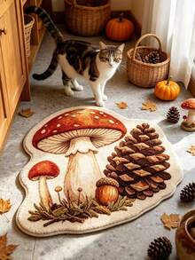 1pc White Mushroom & Pinecone Doormat, Small Rug, Welcome Mat, Carpet, Floor Mat, Outdoor Doormat, Kitchen Rug, Home Decor, Front Door Mat, Area Rug, Outdoor Mat, Home Decor, Area Carpet, Garden Rug, Washable Carpet - Multicolor - View 2