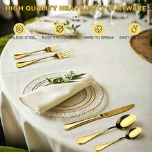 Stainless Steel Cutlery Sets (10/24/48/72 Pieces), Including Forks, Spoons, Knives, Coffee Spoons, And Steak Knives; Reusable; Serving Sizes For 2/6/12/18 People. - Gold - View 8