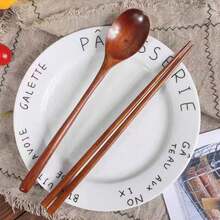 1pc/2pcs/5pcs Portable Wooden Spoon & Chopsticks Set - Kitchen Utensils, Suitable For Camping, Travel, Picnic, RV And Office Use - Ideal For Rice, Noodles, Porridge - Perfect For Home, Restaurant, Wedding, Student, Kitchen Supplies, Gift - View 2