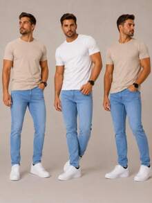 Kit 3 Calças Jeans Masculina Slim Fit Conforto Premium Delave - Delave - Visão 4