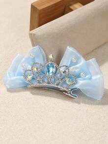 1pc Girls Stage Performance Bow Crown Hair Accessory 3D Beaded Hair Clip Oversized Princess Top Clip (13cm Diameter) - Blue - View 5