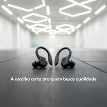 Fone de ouvido preto esportivo premium com gancho, sinal Bluetooth 5.3 constante, compatível com celulares , ,  e  para lazer e exercícios - Visão 9