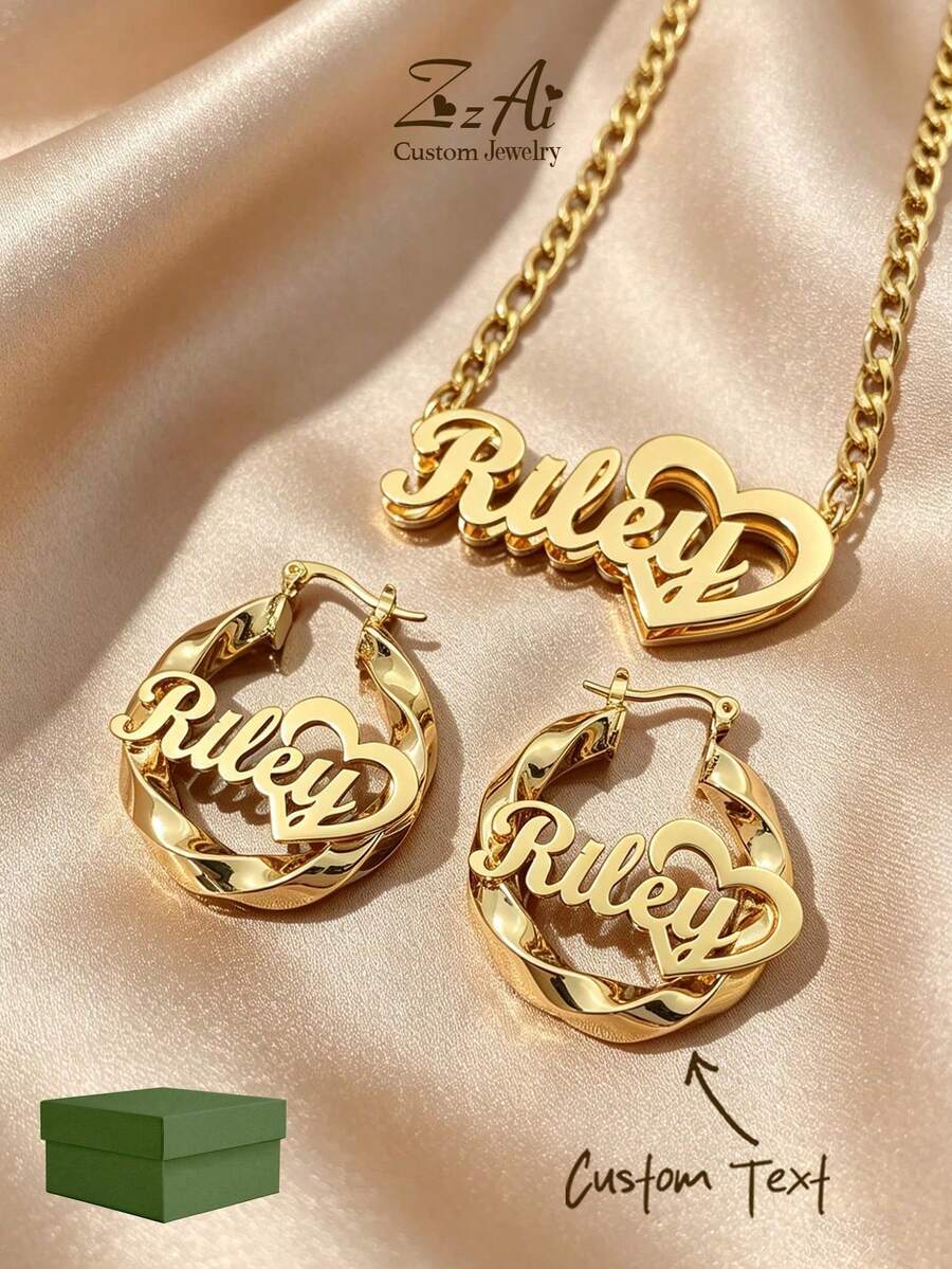 Personalized Teenager Jewelry Set, Birthstone Necklace And Earrings Set, Initial Pendant For Anniversary - Style 7 - View 1