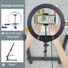 AXNEN 10-Inch Selfie Ring Light, Dimmable LED Ring Light With Adjustable Tabletop Tripod And Phone Holder, Suitable For Video Recording, Live Streaming, Drawing, Makeup And Nail Art - Black and White - View 14