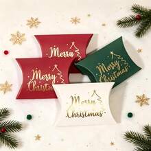 20/40pcs Christmas Gold Foil Pillow Boxes, Merry Christmas Gift Boxes, Suitable For Christmas Eve Small Gift Packaging, Suitable For Halloween, Christmas, Birthday Parties And Other Gift Packaging - View 1